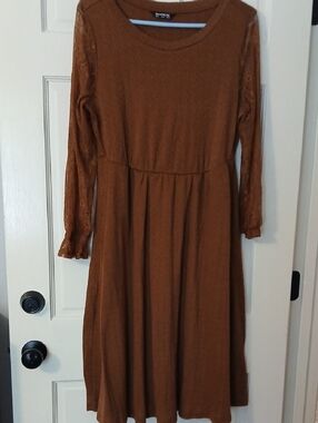 BloomChic Rust Brown Lace-Sleeve Long Sleeve Dress